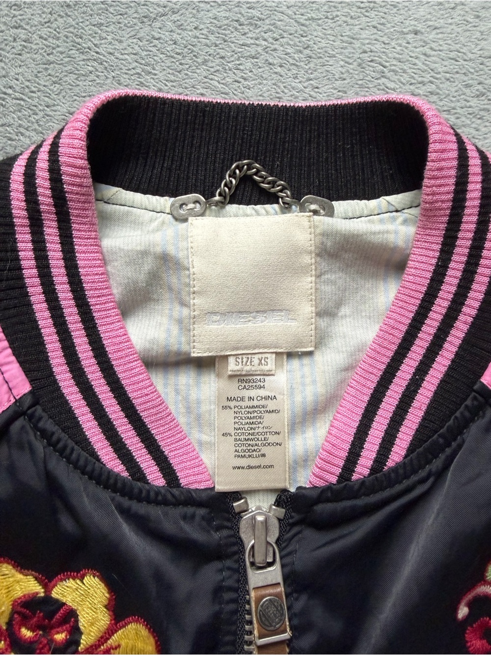 Diesel Pink & Black Embroidered Bomber Vest Jacket - Picture 3 of 5